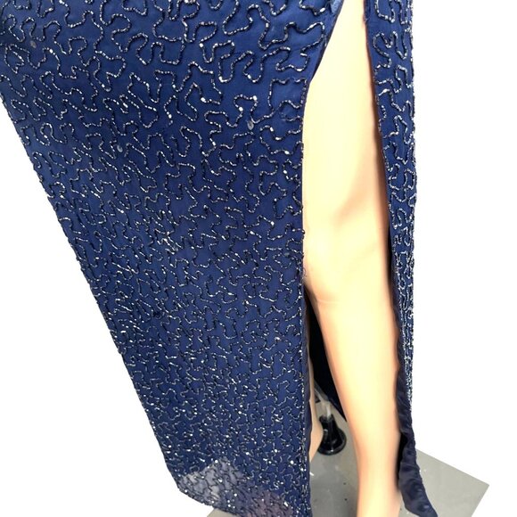 Sean Collection Navy Cutout Beaded Silk Gown Fully Lined Formal Evening Dress XS - Picture 7 of 12